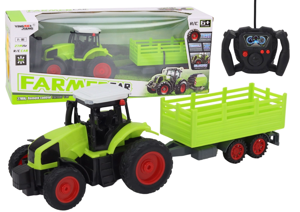 E-shop RC traktor na diaľkové ovládanie s prívesom 1:16 zelený