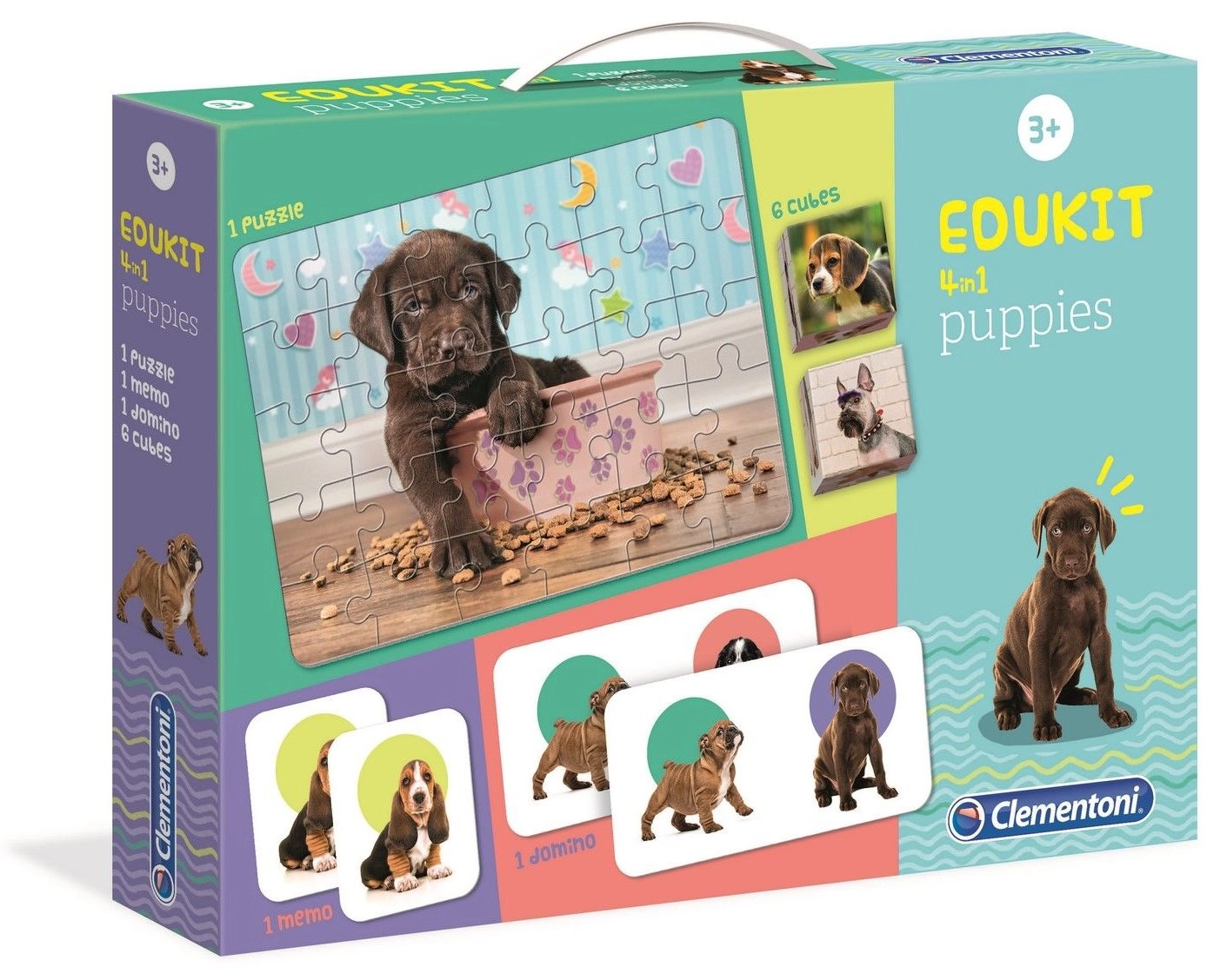 E-shop Edukit Šteniatka 4v1 pexeso, 60 puzzle, domino, 6 kociek