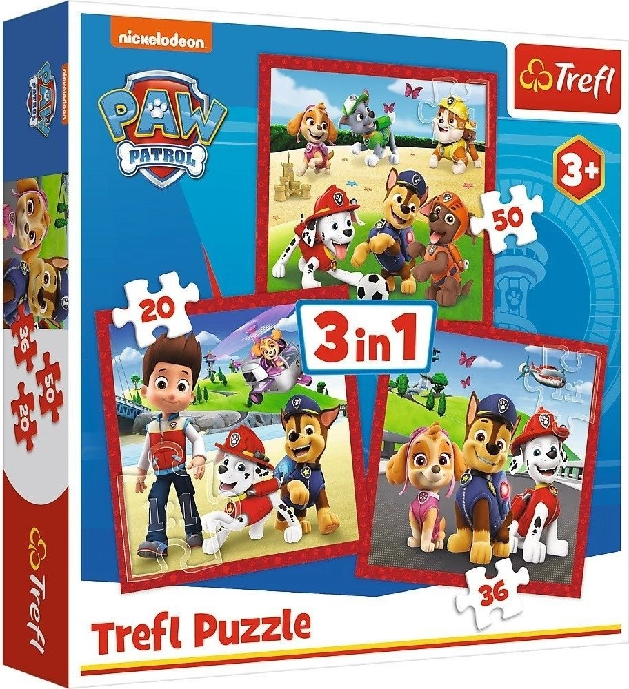 E-shop TREFL Tlapková patrola: Veselí pejsci 3v1 20,36,50 dielov