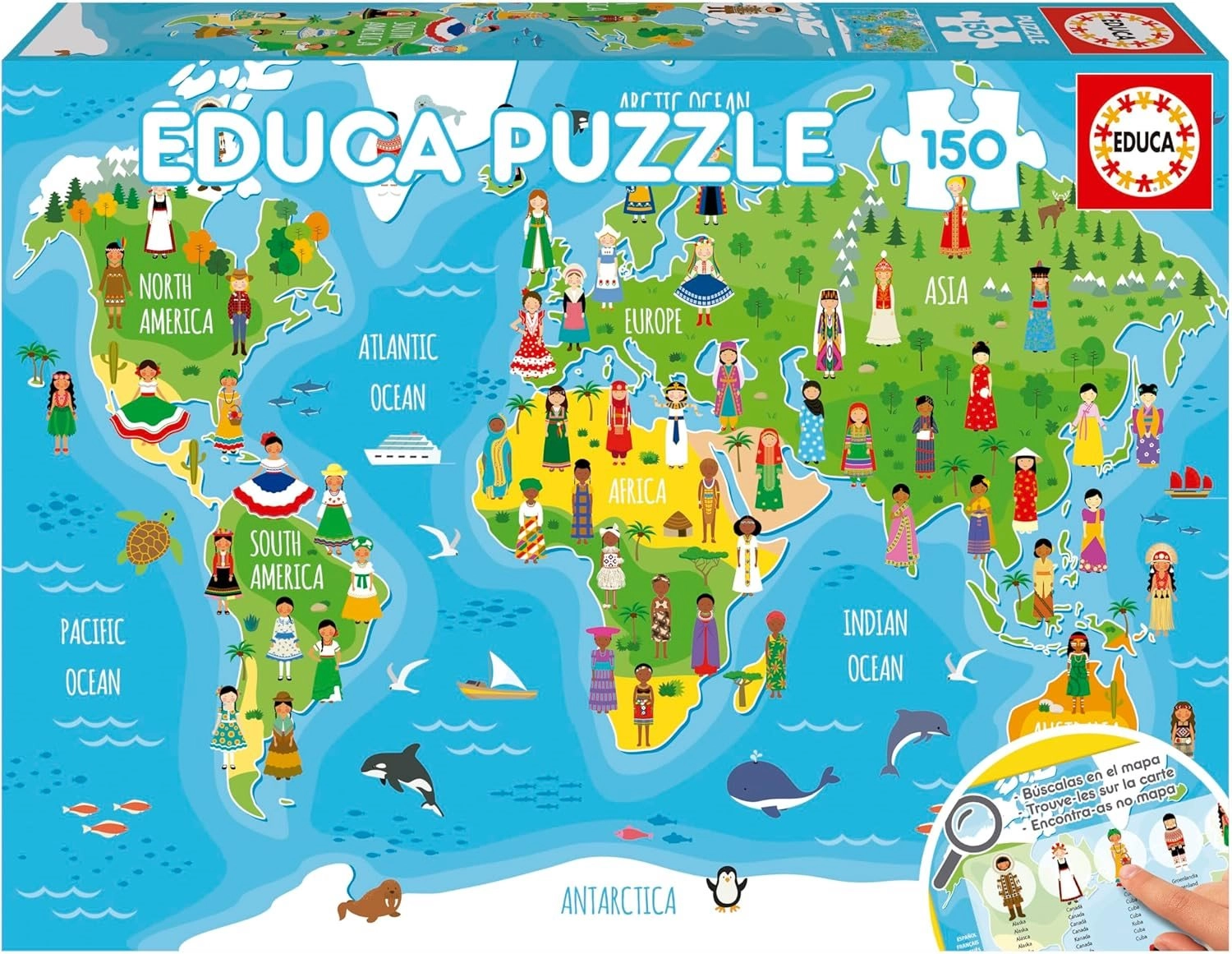 Educa puzzle mapa sveta s dievčatami 150 dielikov