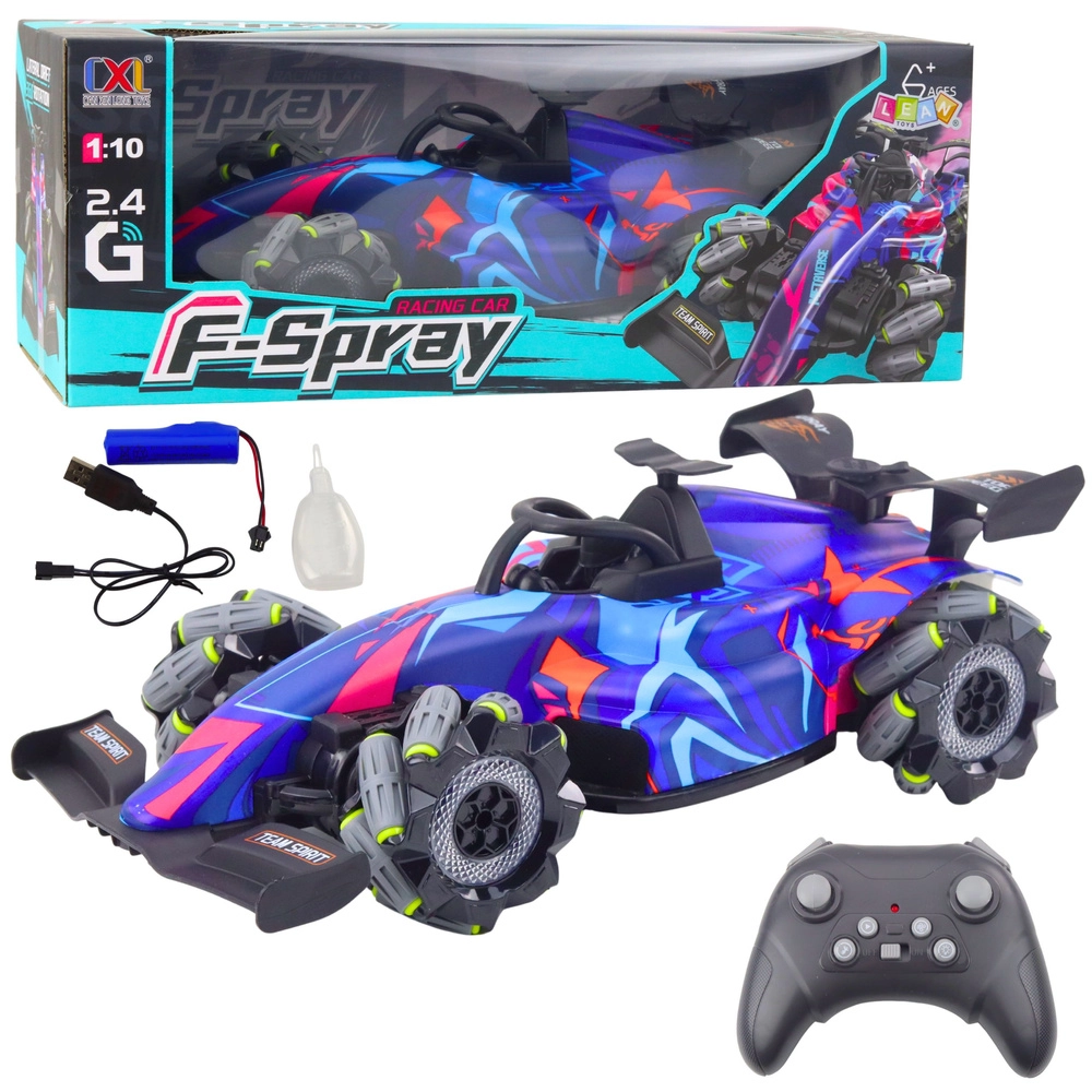 E-shop LeanToys RC závodní auto na dálkové ovládání světla, zvuky, pára, modrá, LEAN Toys 1:10