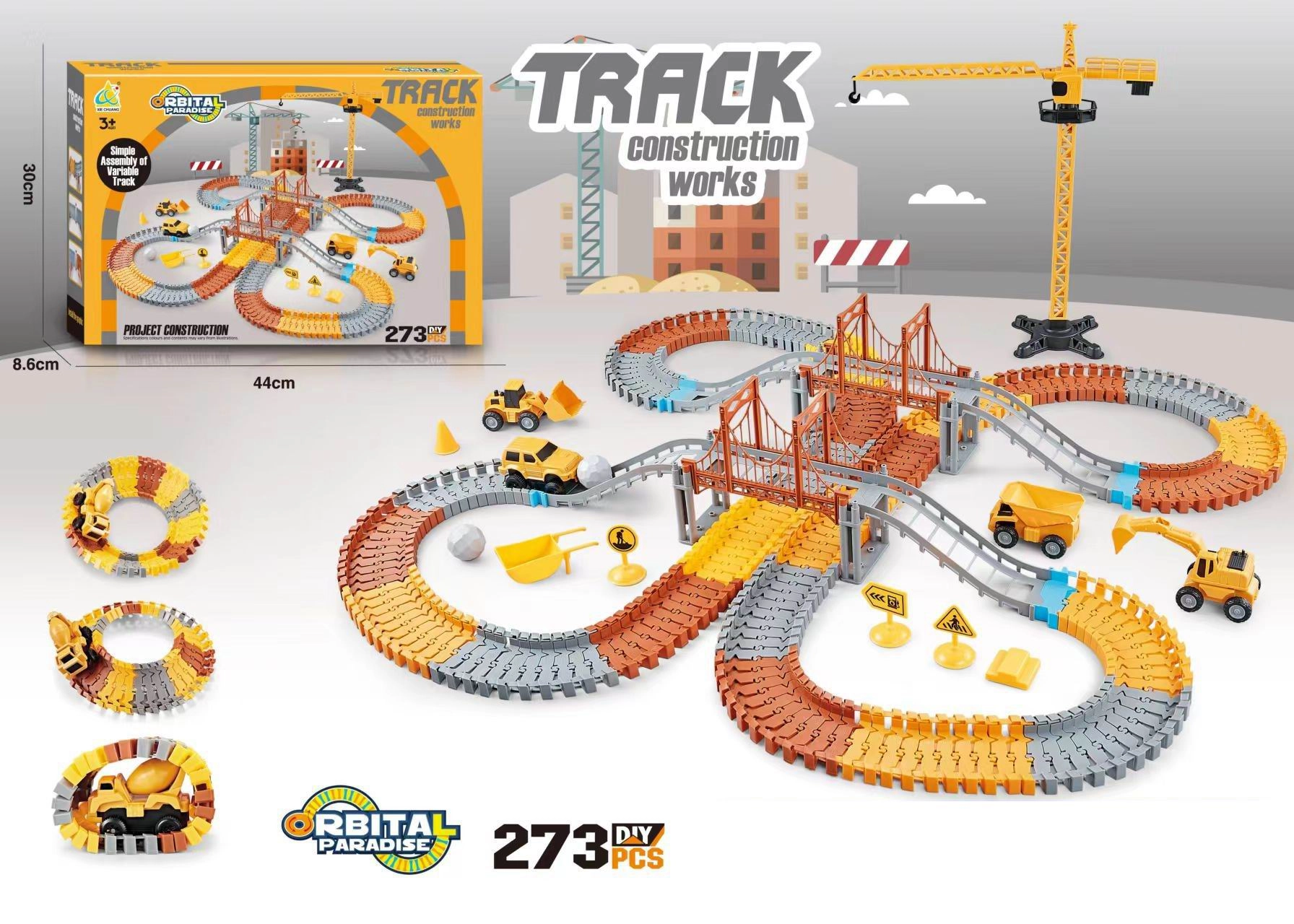 koľajová dráha s 2 mostmi, 273 dielikov (1 autíčko)