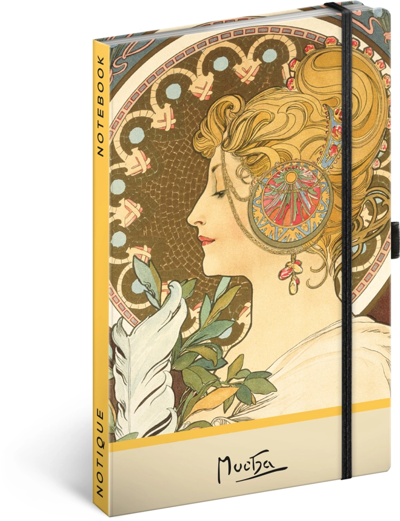 E-shop NOTIQUE Notes Alfons Mucha Pero, bodkovaný, 13 x 21 cm
