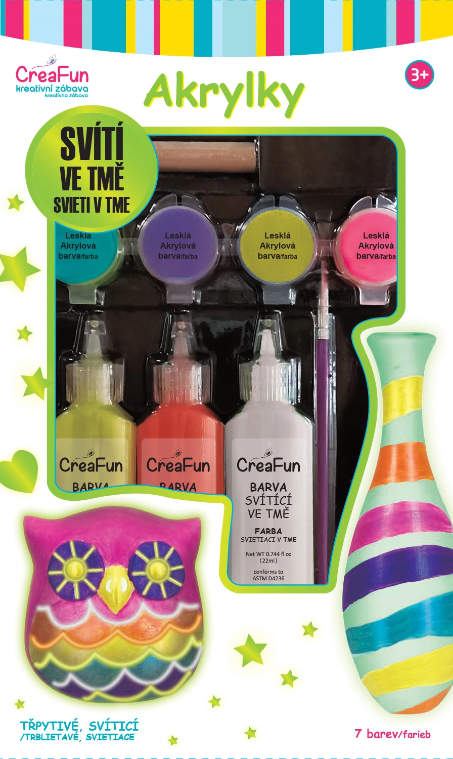 E-shop CreaFun svietiace akrylové farby – sada 7 farieb