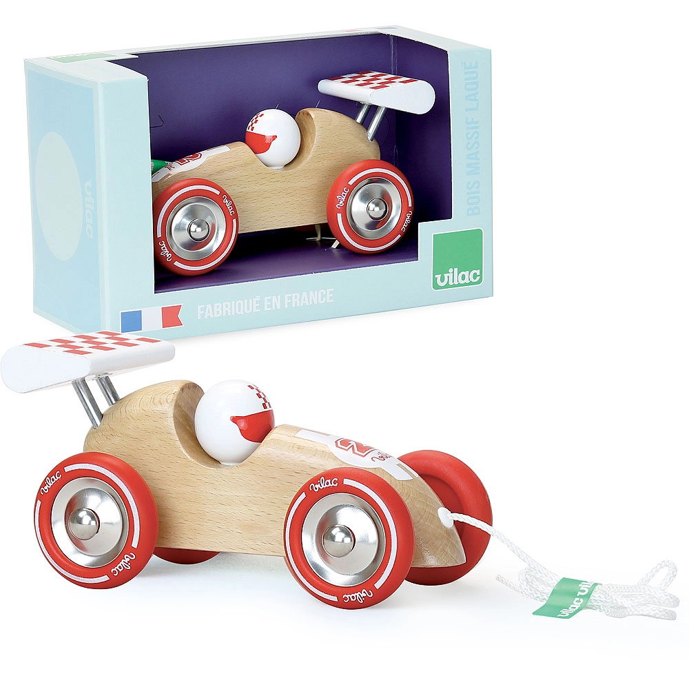 E-shop Ťahacie drevené pretekárske auto s červeným krídlom VILAC