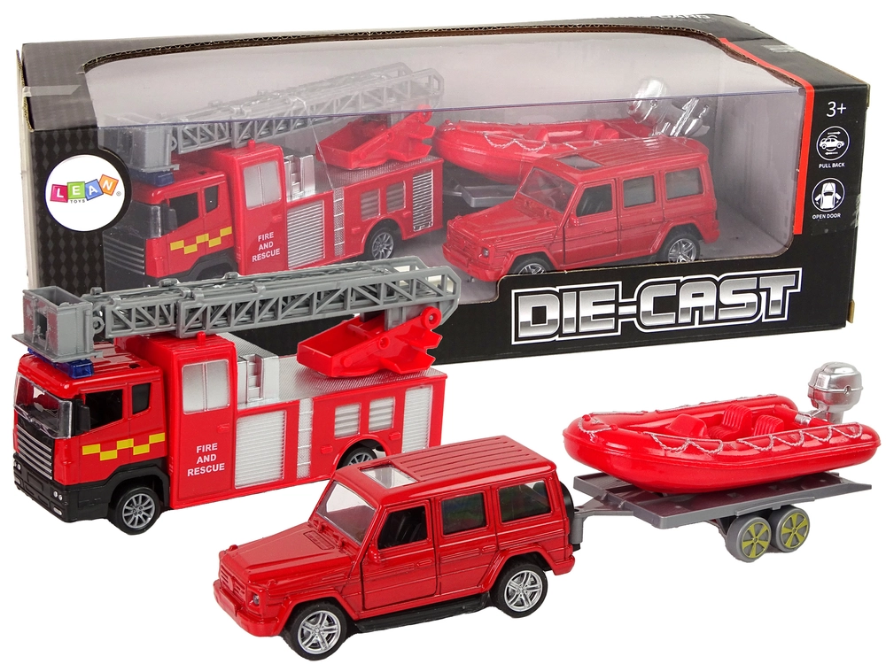 E-shop Lean Toys Sada Hasičských vozidiel Džíp, auto, čln