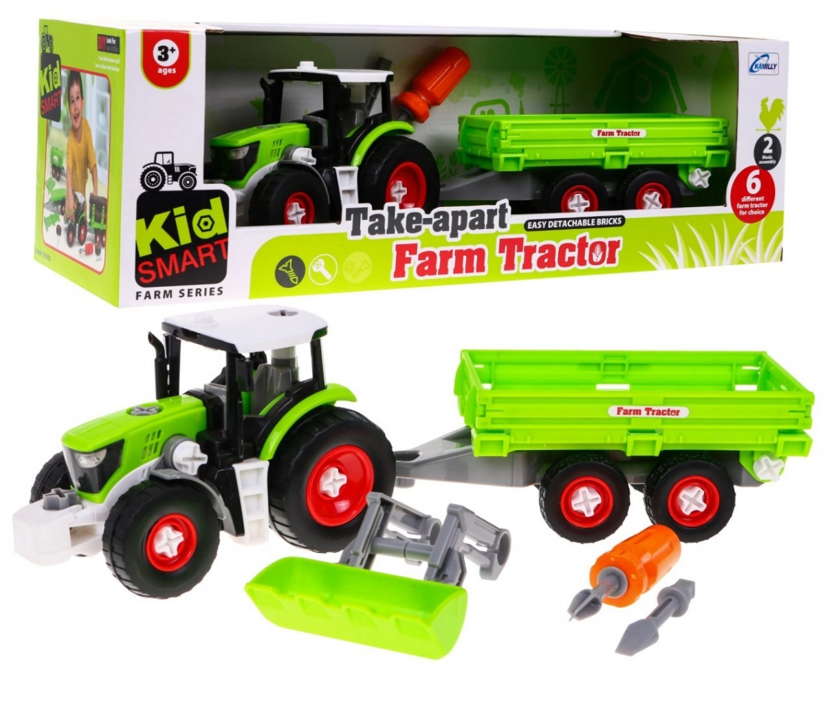 E-shop Joko Skladací traktor s prívesom + skrutkovač zelený