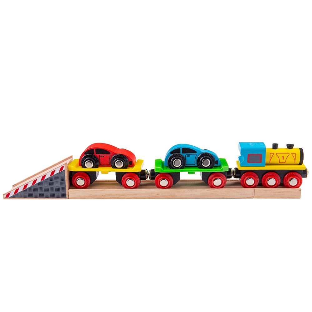 E-shop Bigjigs Nákladný vlak s autami a koľajami