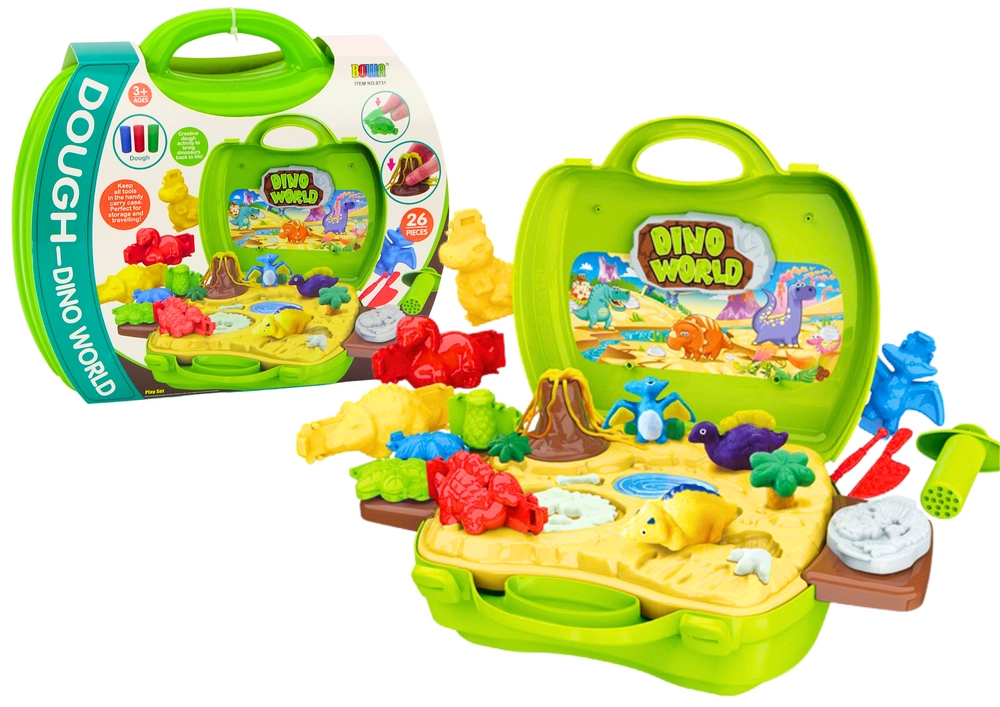 E-shop Lean Toys Kreatívna sada plastelíny v zelenom kufríku Dinosaurí svet