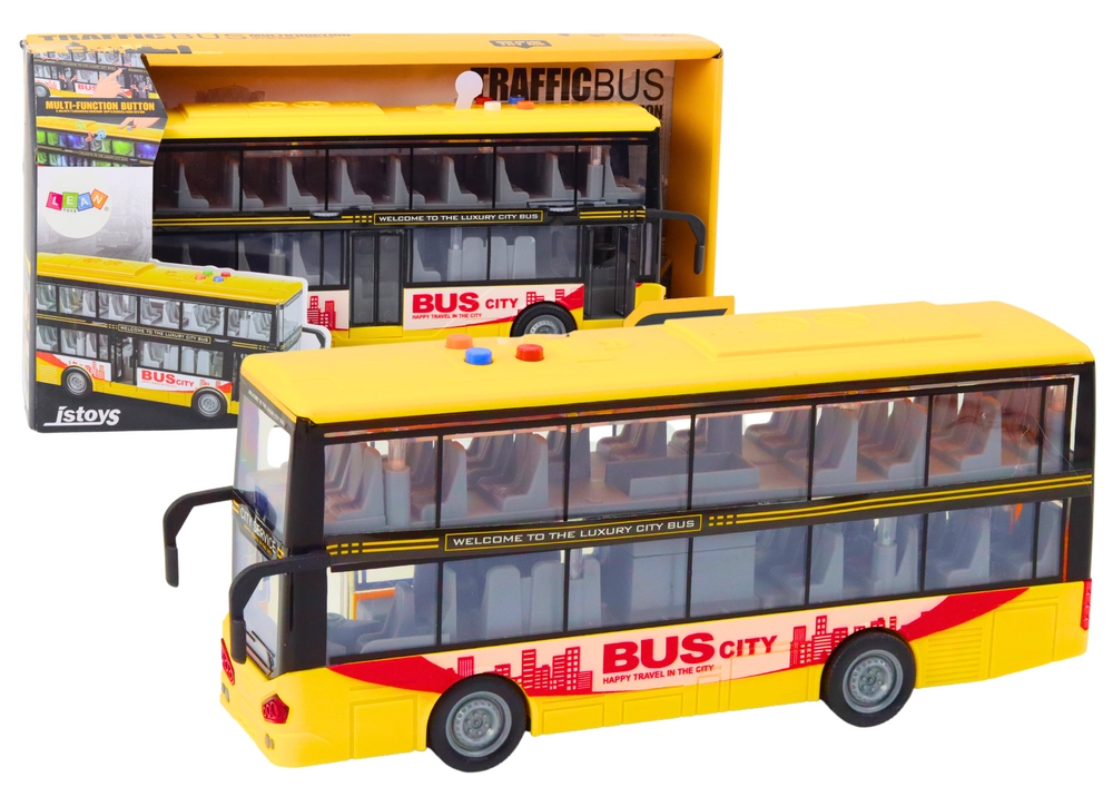 E-shop Dvojposchodový autobus 1:16 so svetlami, zvukmi a zotrvačníkom – žltý