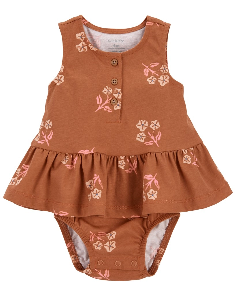 E-shop CARTER'S Body bez rukávov s volánom Brown Flowers dievča