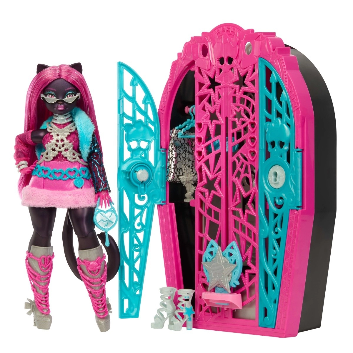 Monster High Strašidelné tajomstvá Catty Noir – hračka so šatníkom a prekvapeniami