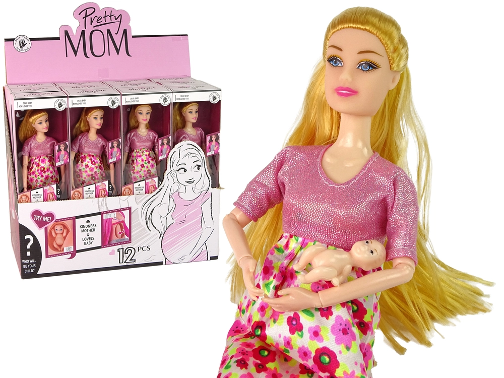 E-shop Lean Toys Tehotná bábika v kvietkovaných šatách
