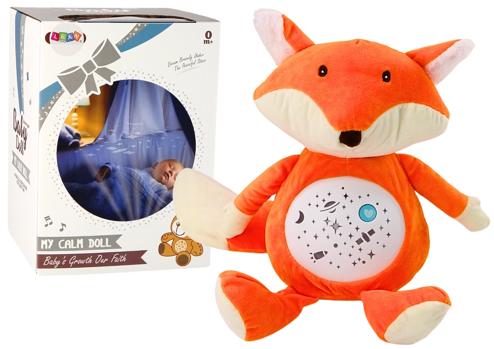 E-shop LeanToys Plyšový medvídek uspávací světla, zvuky, noční a denní režim, liška