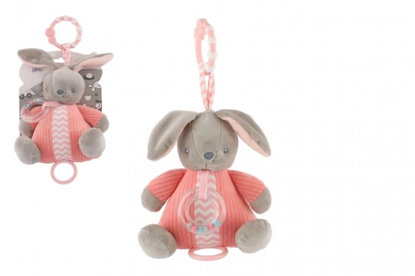 Teddies Zajac naťahovací hrací strojček s hrkálkou plyš ružová na karte v sáčku 20 cm