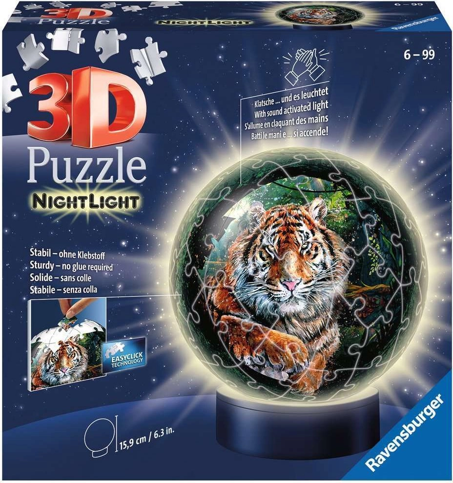 E-shop Ravensburger 3D puzzleball Svítící Tygr 72 ks