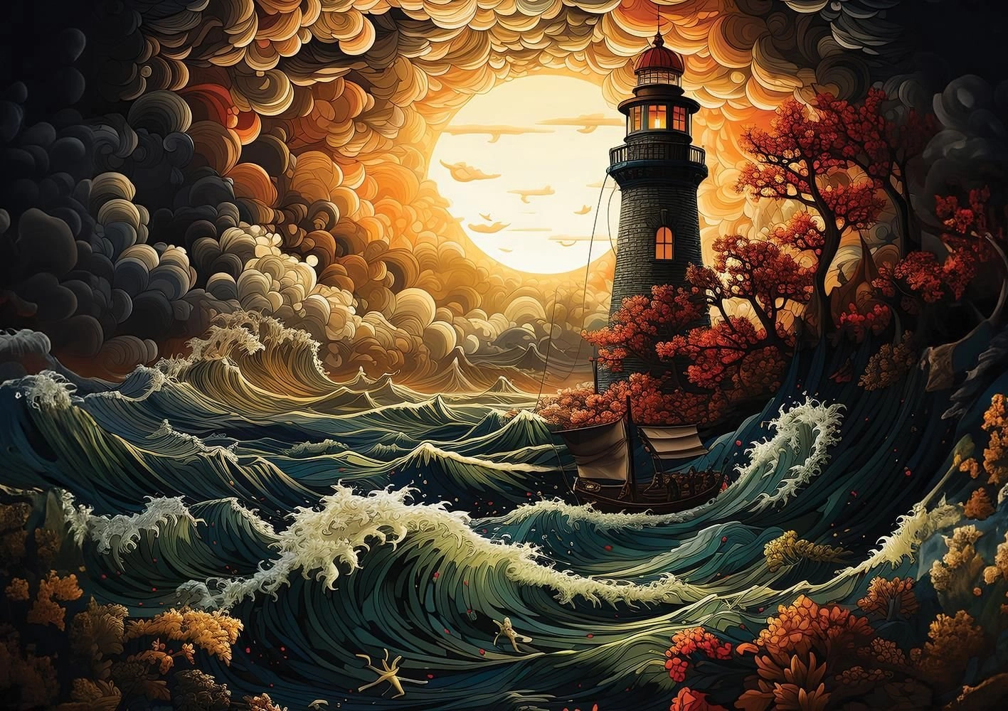 Puzzle Maják v Búri 1500 Dielikov