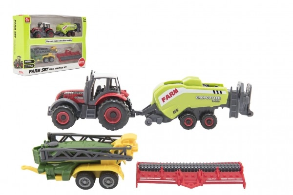 E-shop Teddies Sada farma traktor s príslušenstvom 4ks kov / plast mix druhov v krabici 21x15x6cm