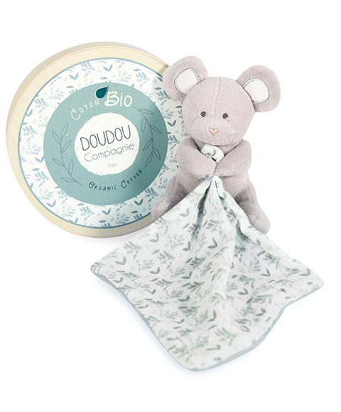 E-shop Doudou et Compagnie Paris plyšová myška s dečkou z BIO bavlny 15 cm zeleno bílá