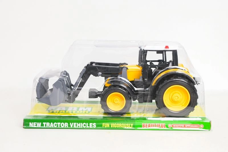 Žltý detský traktor s prednou nakladacou lyžicou
