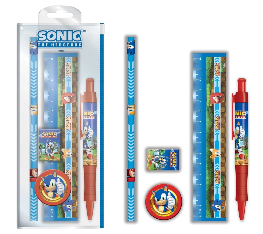 E-shop Školský set SONIC – pravítko, pero, guma, ceruzka a strúhadlo