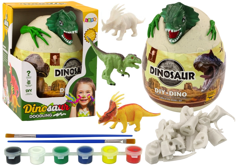 Jajo s dinosaurami na maľovanie farbky štetce DIY zelený