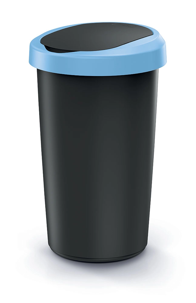 E-shop Prosperplast Odpadkový kôš COMPACTA R FLAP recyklovaný čierny so svetlomodrým vekom 25 l