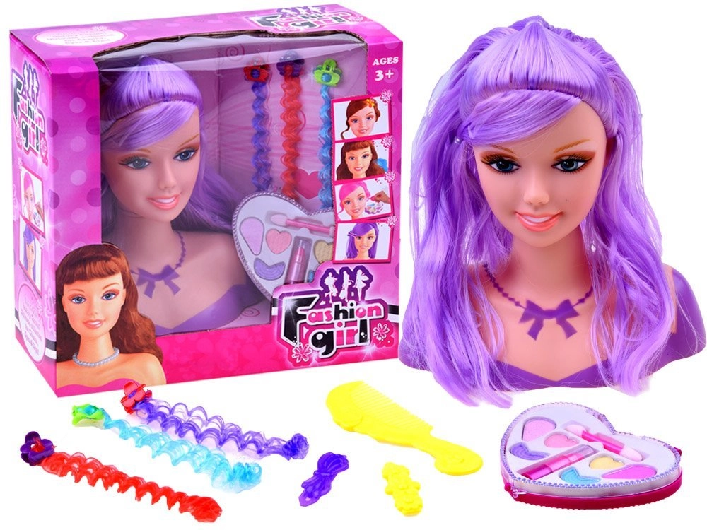 E-shop Joko Bábika hlava na česanie a maľovanie + paleta tieňov s rúžom fialové vlasy