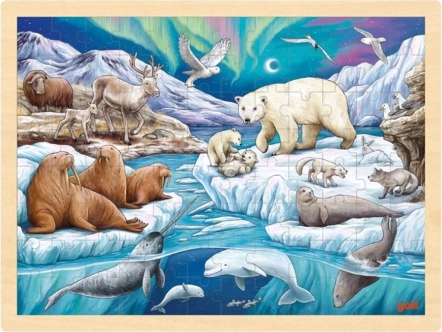 E-shop Drevené puzzle Polárna noc 96 dielikov GOKI
