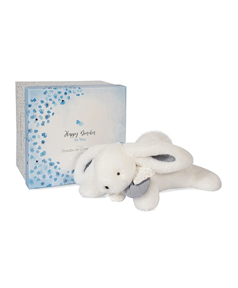 E-shop Doudou zajačik s bielym brmbolcom 25 cm
