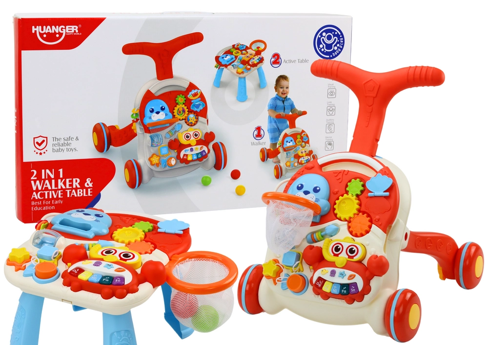 E-shop LEAN TOYS Chodítko s interaktívnym stolíkom 2v1 červený