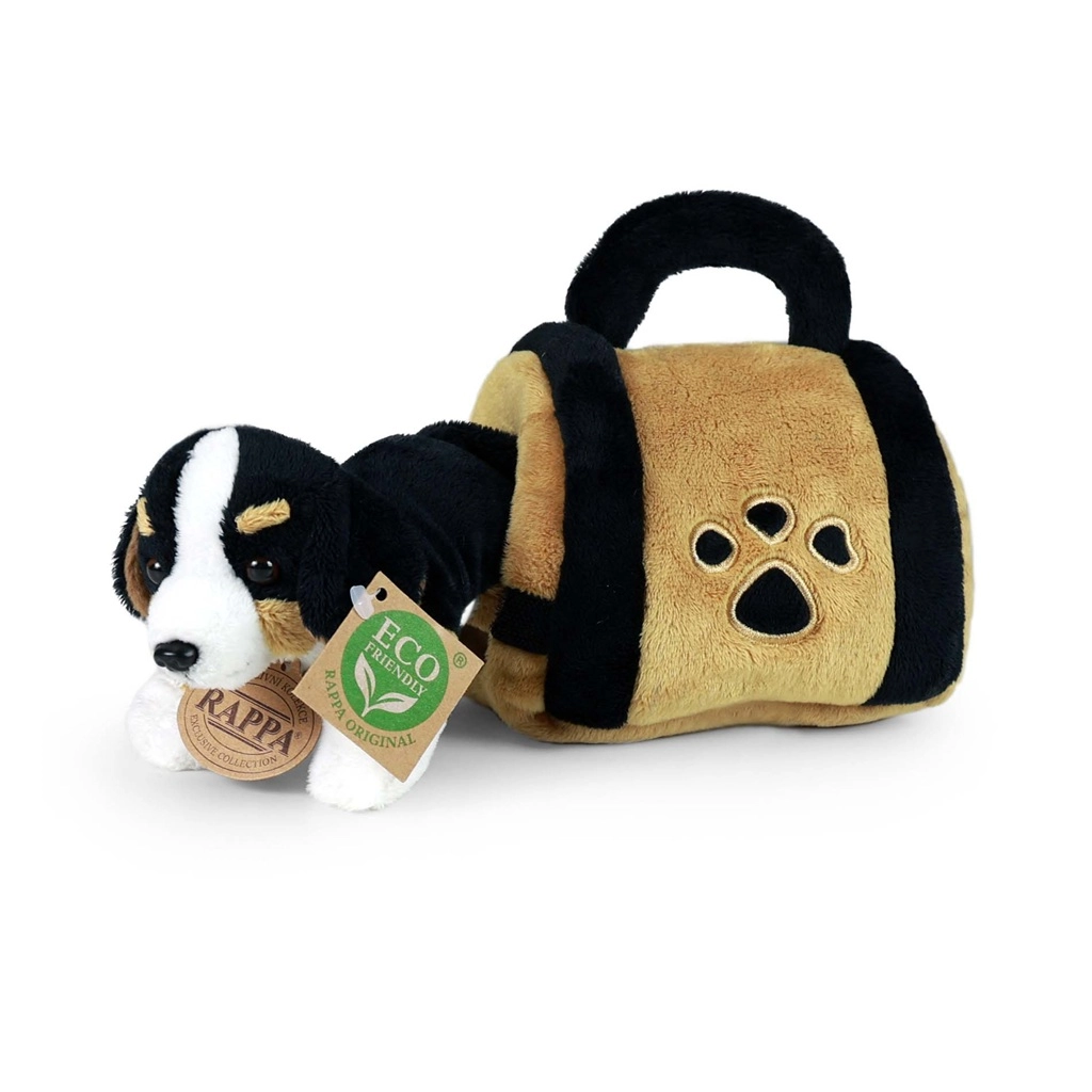 Plyšový bernský salašnícky pes v prepravke 15 cm eco‑friendly