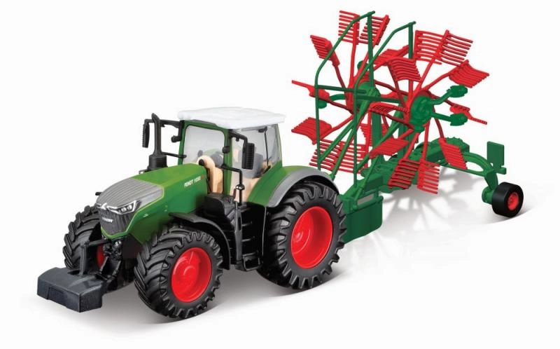 E-shop Bburago 10 cm Farm Traktor na zotrvačník s vlečkou Fendt 1050 Vario