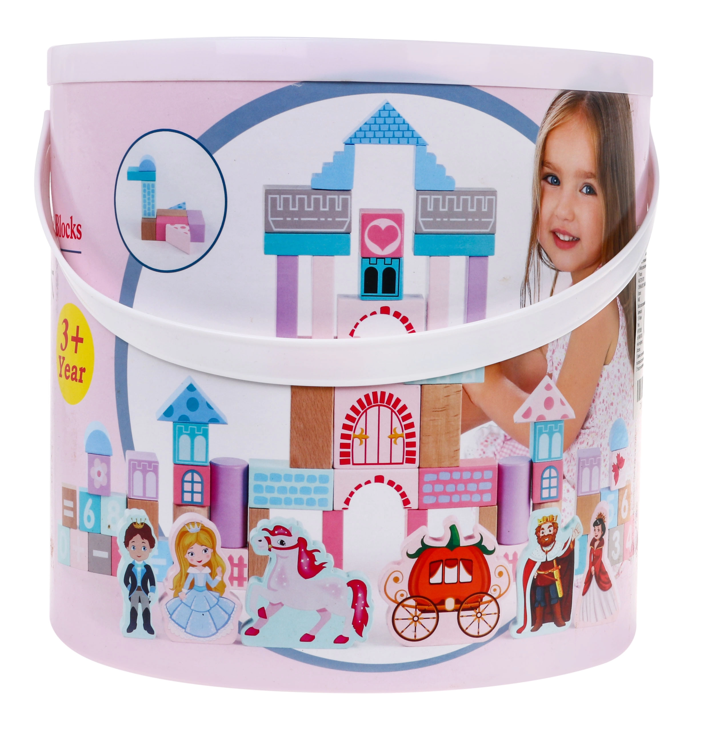 E-shop JOKO Sada Drevené kocky Princezná na zámku + Puzzle + vedro s vkladačkou