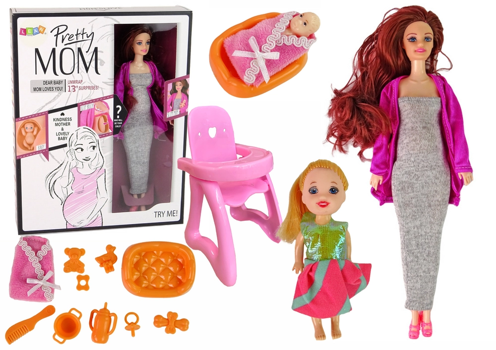 E-shop LEAN TOYS Tehotná bábika s bábätkom a doplnkami