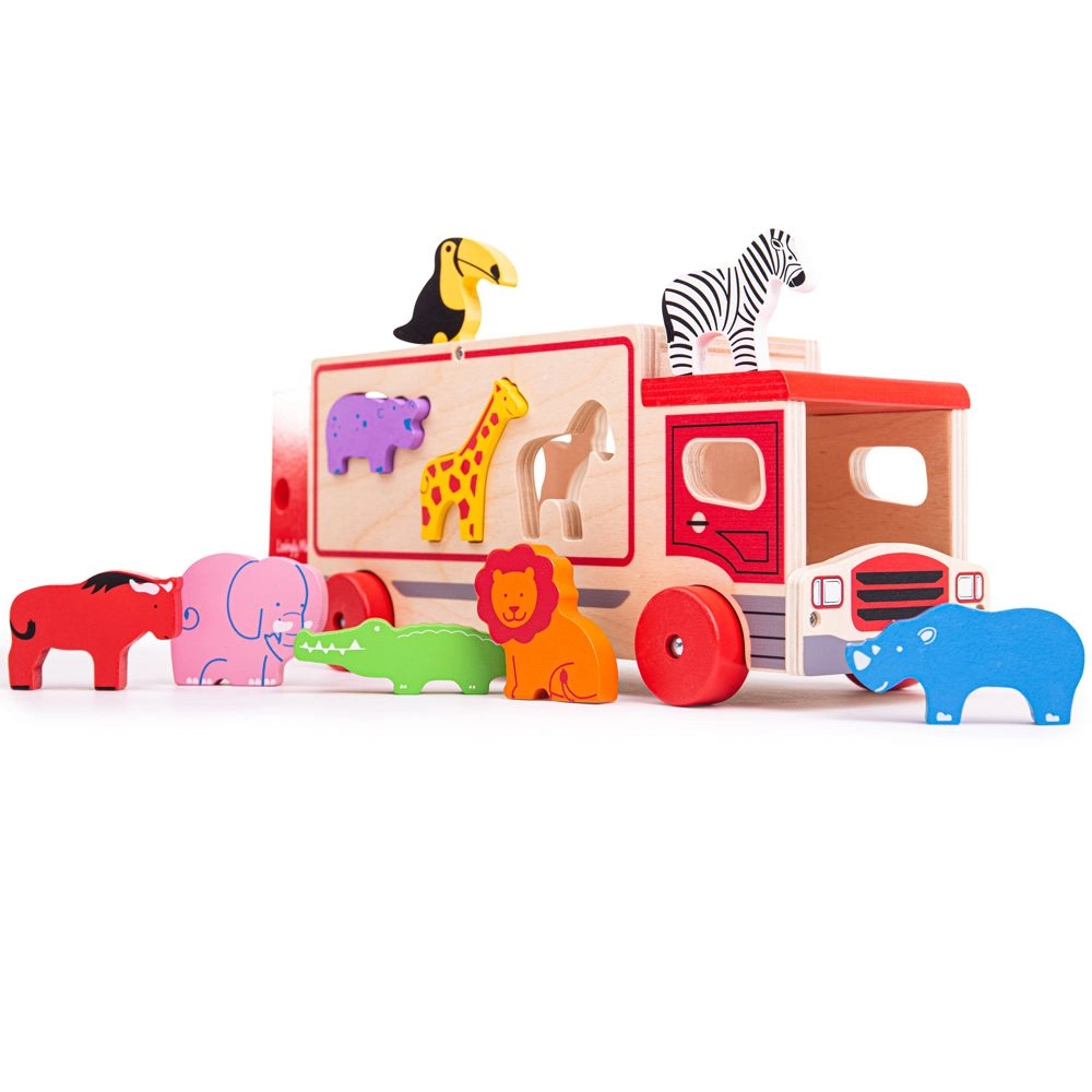 E-shop Bigjigs drevené auto so zvieratkami safari
