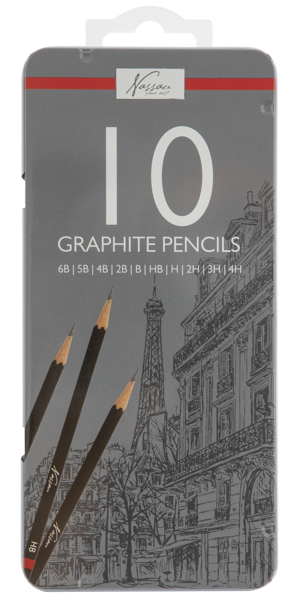 E-shop Grafitové ceruzky na kreslenie 6B–4H, sada 10 ks v kovovom puzdre