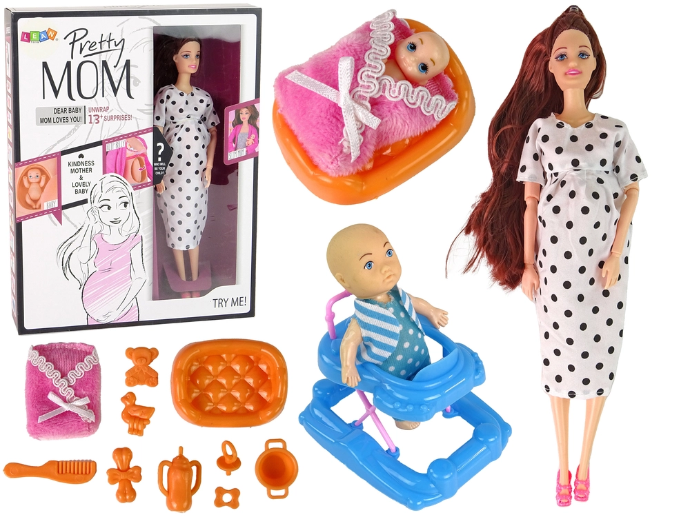 Lean Toys Tehotná s dieťatkom v chodáku doplnky