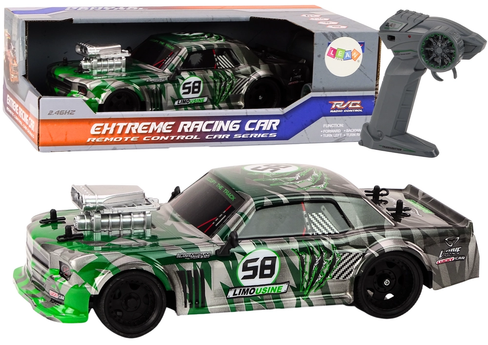 E-shop RC auto 1:16 s 2,4G, gumové kolesá na drift – zelené