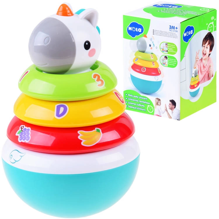 E-shop Hola Toys Joko detská pyramída s hrkajúcimi kruhmi Jednorožec