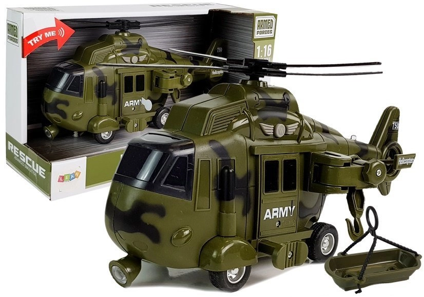 E-shop LEAN TOYS Helikoptéra na batérie s hákom vojenská zelená 1:16