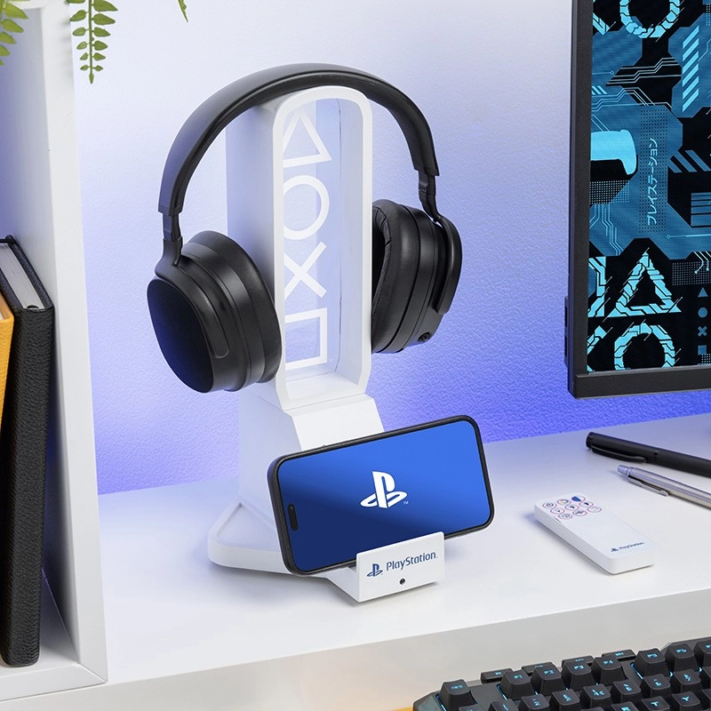 PlayStation LED stojan na slúchadlá a telefón s USB‑C nabíjaním