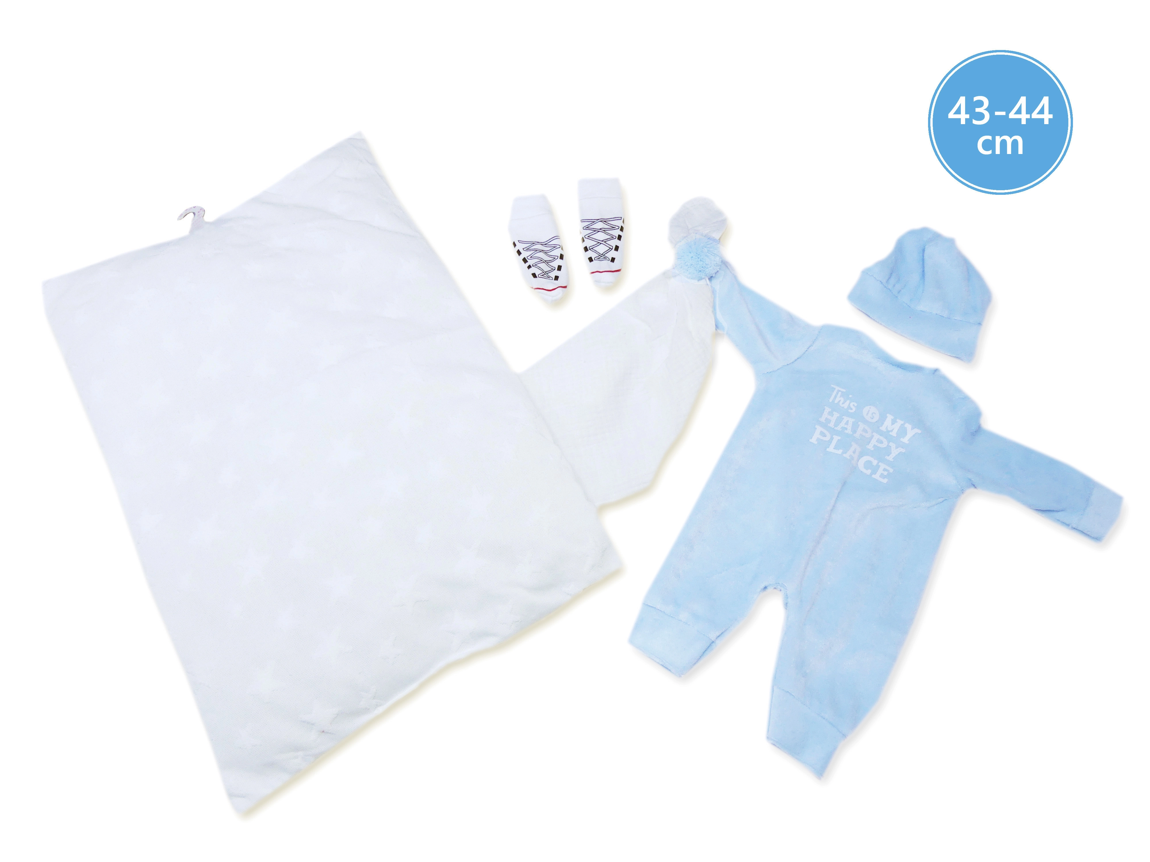E-shop Llorens VRN843-15 obleček pro panenku miminko NEW BORN velikosti 43-44 cm