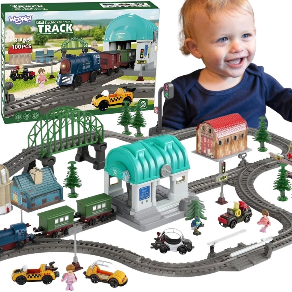 WOOPIE elektrická vláčkodráha XXL so stanicou a mestečkom, 108 dielov
