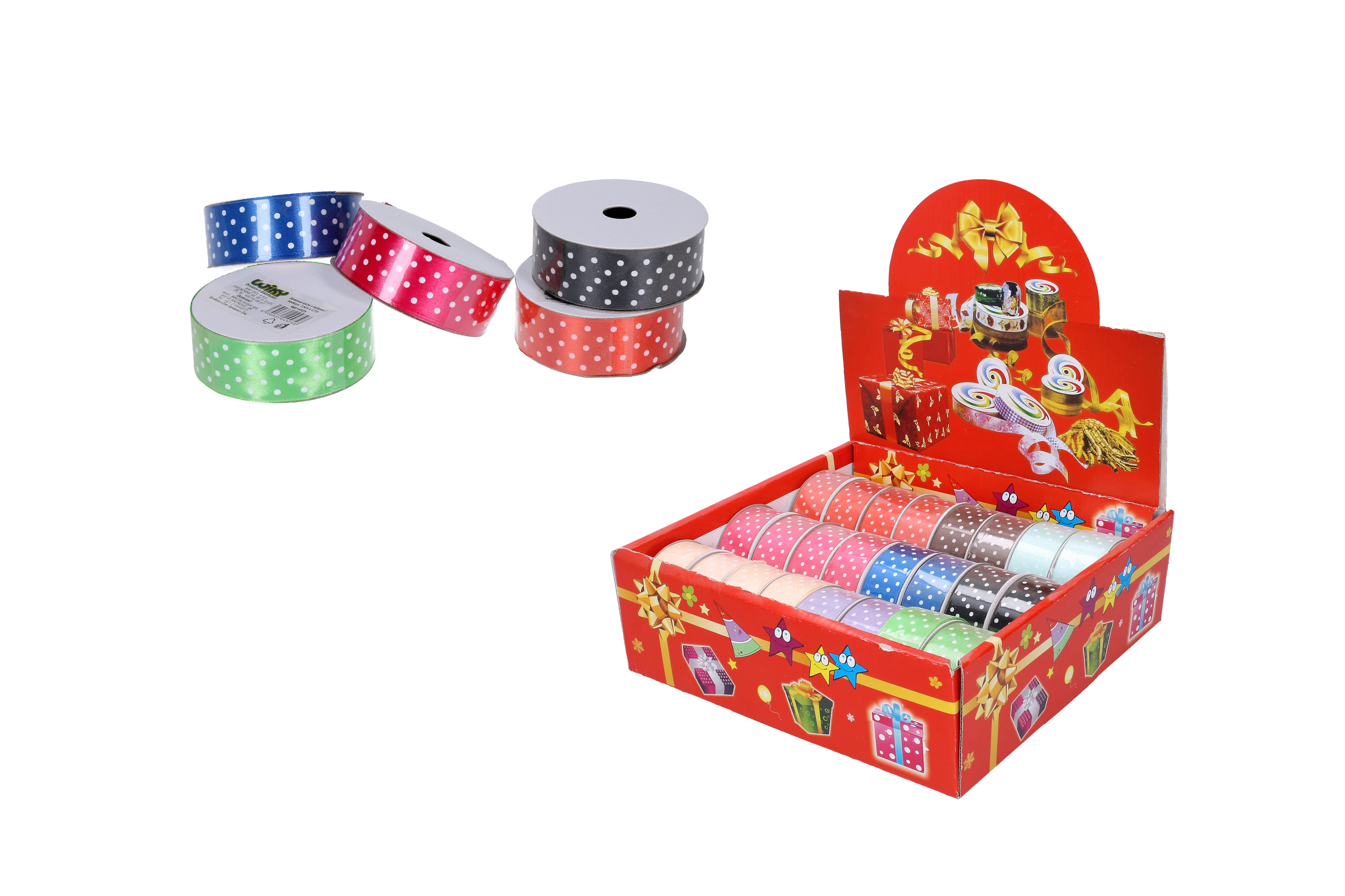 E-shop Saténová stuha s bodkami 2,5 cm x 2,7 m
