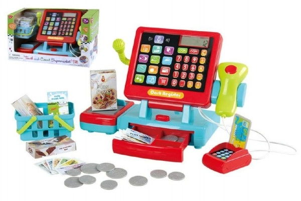 E-shop Teddies Pokladna dotyková s doplňky plast na baterie se zvukem v krabici 35x22x15cm