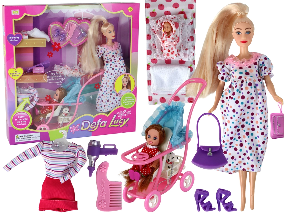 E-shop Lean Toys Tehotná Lucy s malou bábikou a doplnkami
