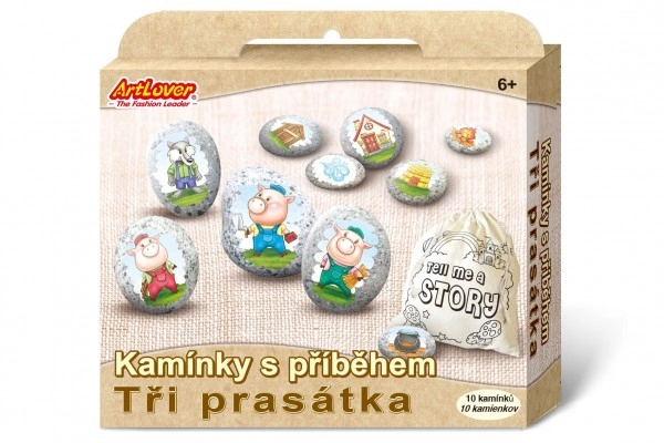 E-shop SMT Creatoys Malování na oblázky/kameny s příběhem Tři prasátka kreativní sada v krabičce 19x16x4cm