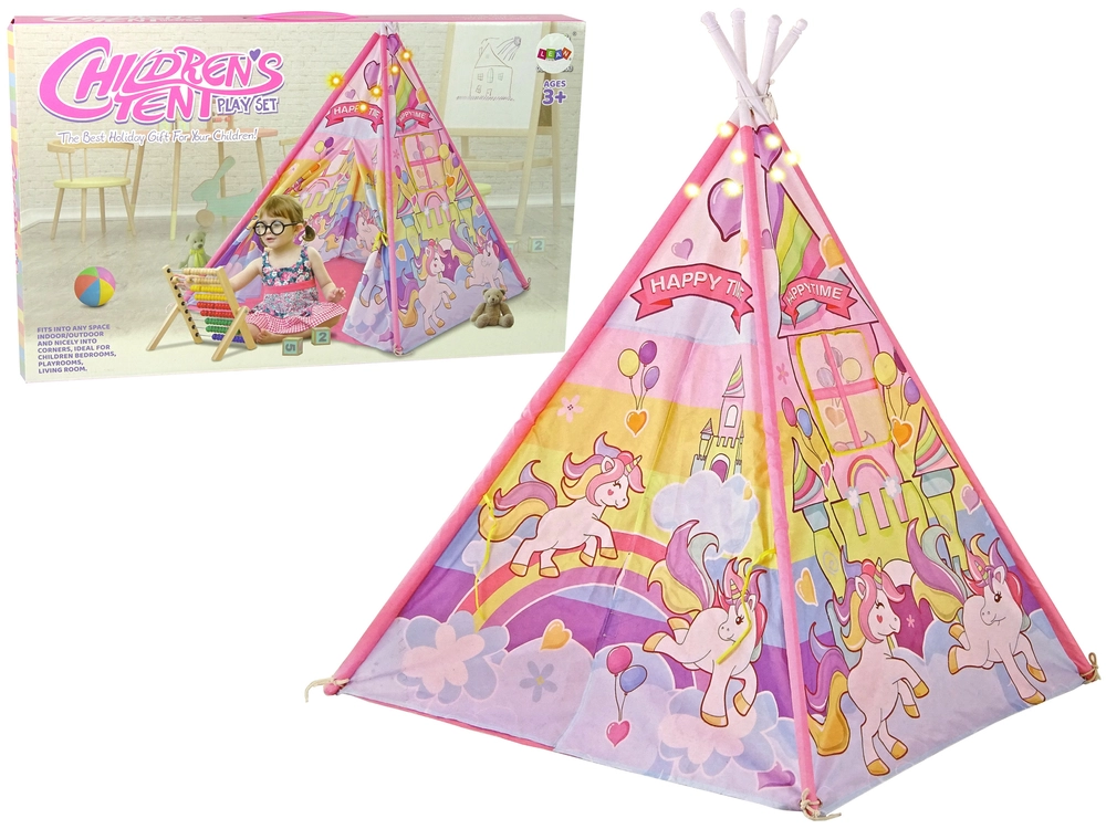 Lean Toys Detský stan teepee ružový s jednorožcami
