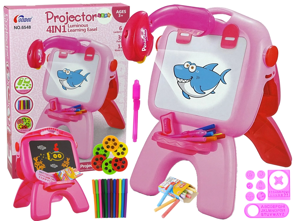 E-shop Lean Toys Multifunkčná tabuľa s projektorom a šablónami ružová